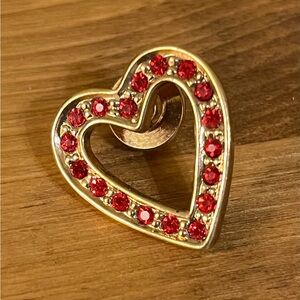 Vintage Avon marked heart with red rhinestones on gold tone tack pin